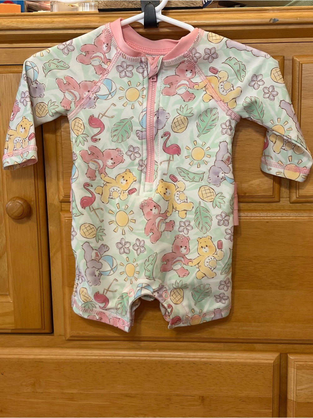 Care Bears Baby Girl's One-Piece Rash-Guard Swimsuit Size 0-3 Months EUC